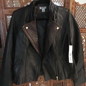 DKNY Black And Brown Leather Jacket.